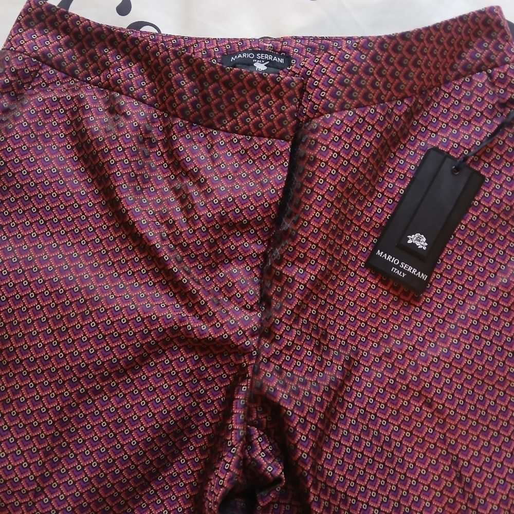 Women's Mario Serrani Maroon Silk Geometric Dress Pants Size 10 - Picture 4 of 5